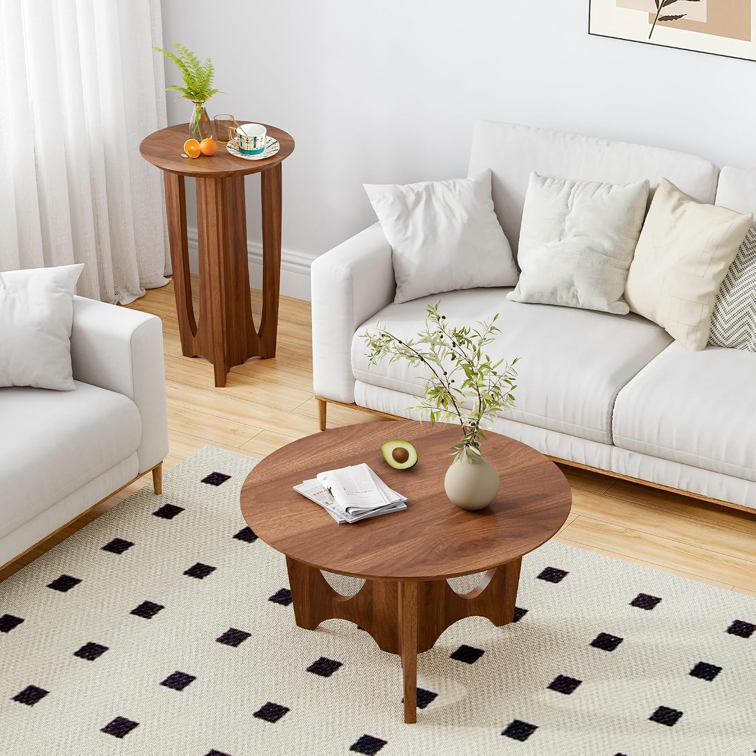 Bifins Small Round Coffee Table Set of 3,Round Coffee Table and 2 End Side Tables, Mid-Century Modern 3-Piece Living Room Tables Set for Apartment, Office,Small Space