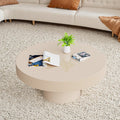 Round Fluted Coffee Table Rustic Circular Pedestal Center Table with Circle Thin Tabletop & Sturdy Base for Living Room Reception Room Study Farmhouse (Lvory White Thin 30.71in)