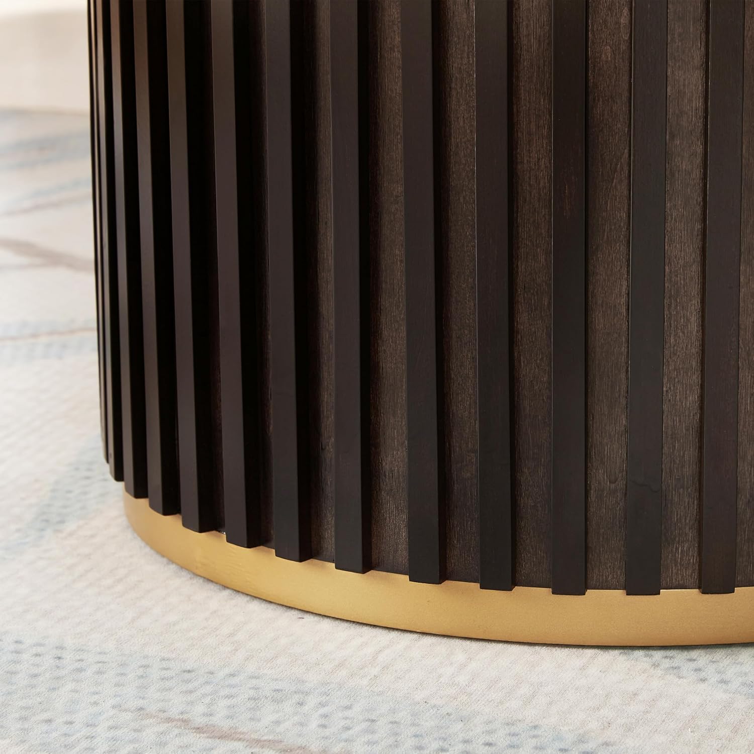Round Wood Coffee Table with Marble Lid ＆ Hidden Storage, Modern Handcraft Drum Coffee Tables, Circle Wooden Coffee Table for Living Room, No Need Assembly(Black Brown,31x31x16 in)