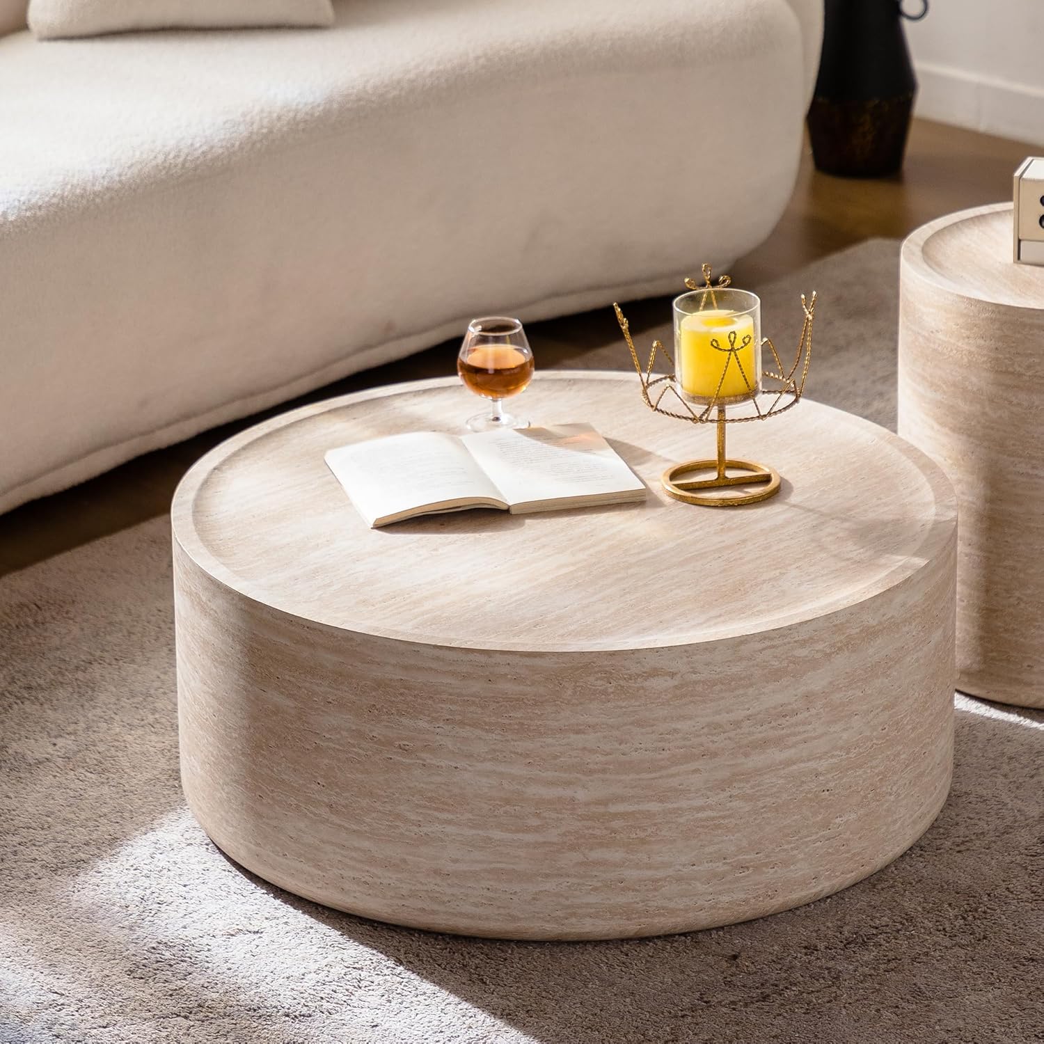 Faux Mars Pattern Round Coffee Table, Modern 31.5' Round Coffee Tables for Living Room, Circle Drum Coffee Center End Table for Apartment Bedroom Office Small Spaces, No Need Assembly