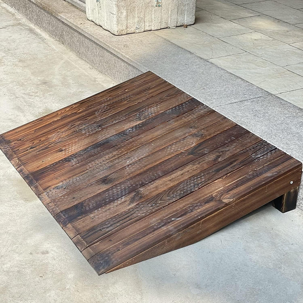Threshold Ramp Wheelchair Ramp Solid Wood Threshold Ramp Entrance Transition Scooter Ramp for Doorway Home Roadside Slope Non-Slip Kerb Ramps Anti-Slip (Size : 90x70x20cm)