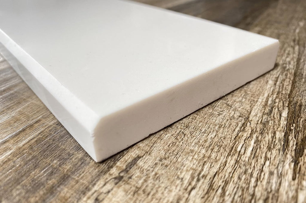 Tenedos Solid White Engineered Marble Doorway Floor Threshold Saddle Polished, for Shower Curb, Bathroom Vanity Backsplash, Window Sill, Maintenance Free, Stain Resistant (4' x 24')