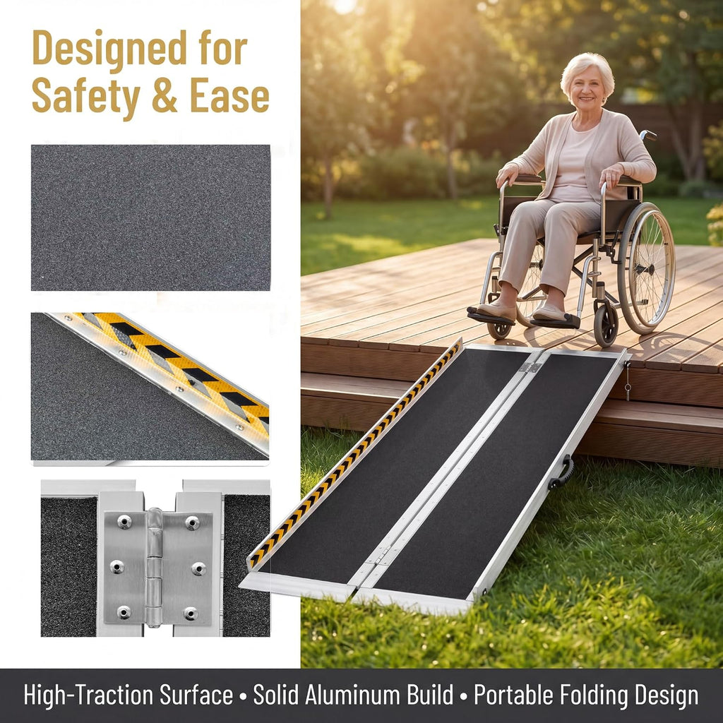 4 Feet Aluminum Folding Wheelchair Ramp for Home Steps | Non-Skid Handicap Threshold Wheel Chair Ramp for Home Steps, Stairs, Entry, Threshold, Doorways, 600LBS Capacity,28in Wide
