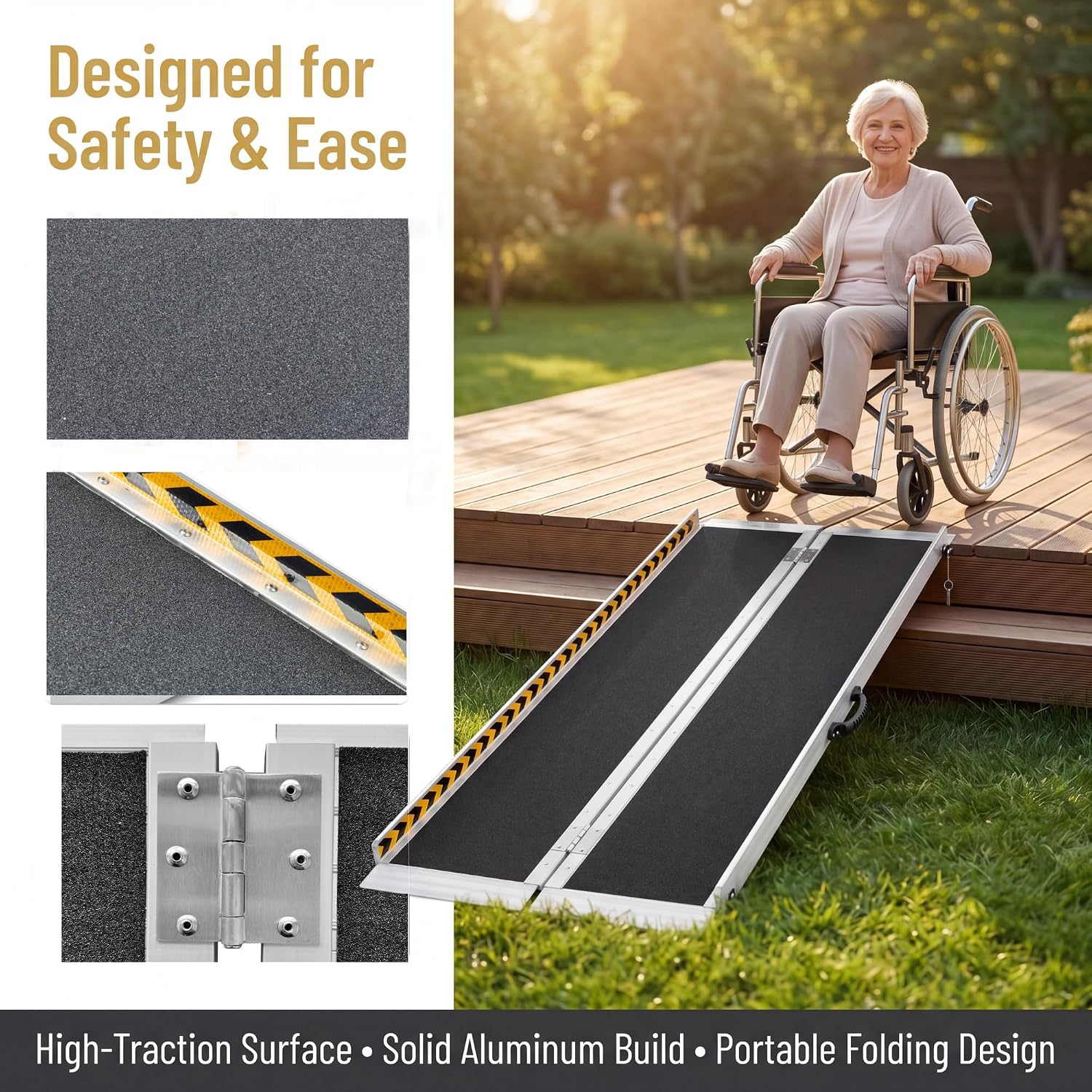 10 Feet Aluminum Folding Wheelchair Ramp | Non-Skid Handicap Threshold Wheel Chair Ramp for Home Steps, Stairs, Entry, Threshold, Doorways, 600LBS Capacity,28in Wide