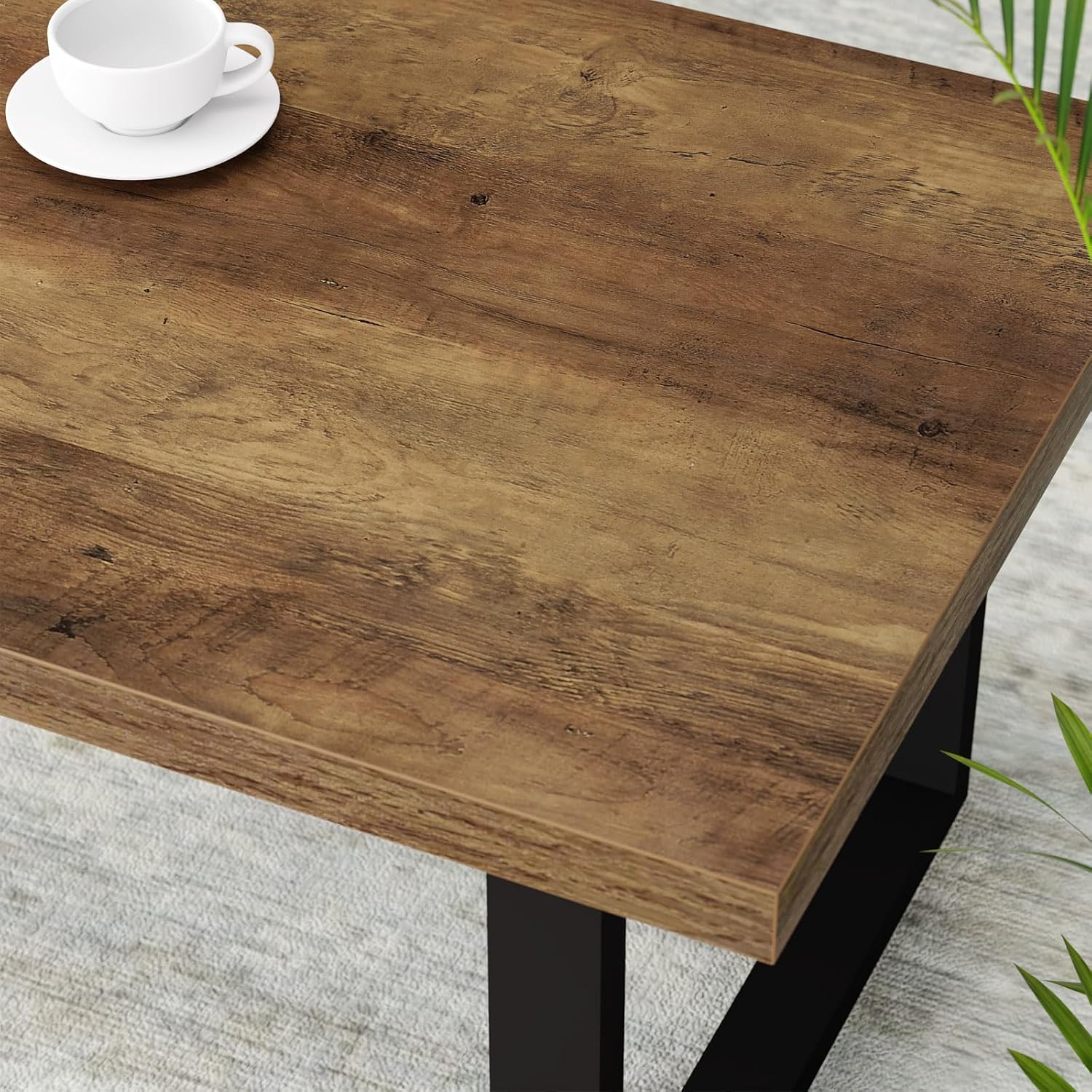 IBF Farmhouse Coffee Table, Modern Simple Wood Coffee Tables for Living Room, Industrial Minimalist Rectangle Center Table, Wood and Metal Tea Coffee Table for Home Office Bedroom, Rustic Oak, 39 in