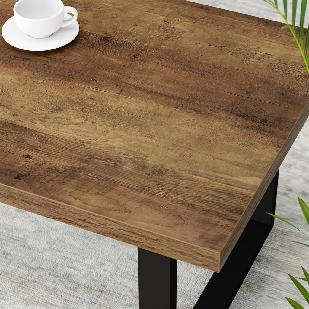 IBF Farmhouse Coffee Table, Modern Coffee Table for Living Room, Simple Industrial Rectangle Center Table, Wood Metal Tea Table for Home Bedroom Office, Rustic Oak, 47 in