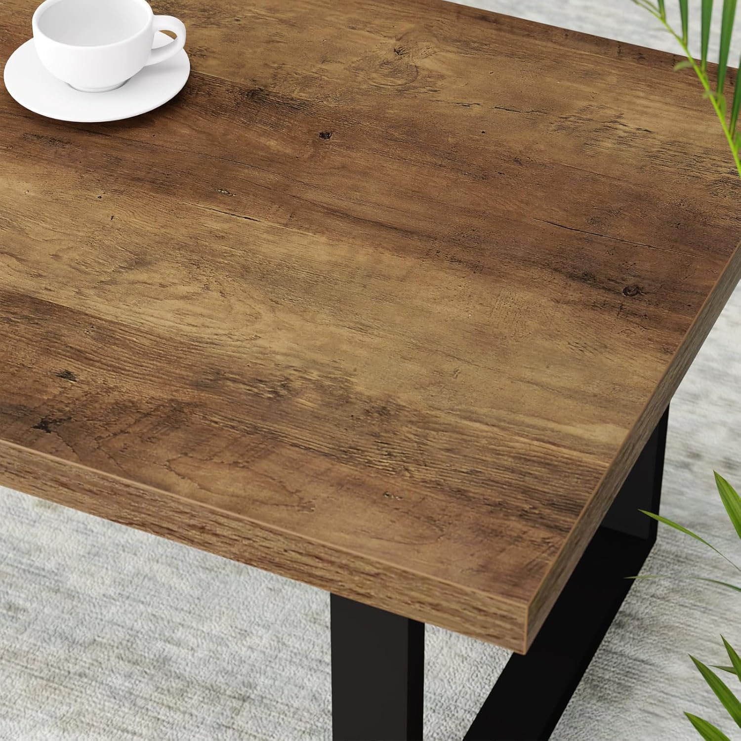 IBF Farmhouse Coffee Table, Modern Coffee Table for Living Room, Simple Industrial Rectangle Center Table, Wood Metal Tea Table for Home Bedroom Office, Rustic Oak, 47 in
