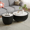 Round Coffee Table Set of 2, Sintered Stone Black Coffee Table with Black End Table, Nesting Tables for Living Room, Accent Side Table for Apartment Home Office, No Need Assembly