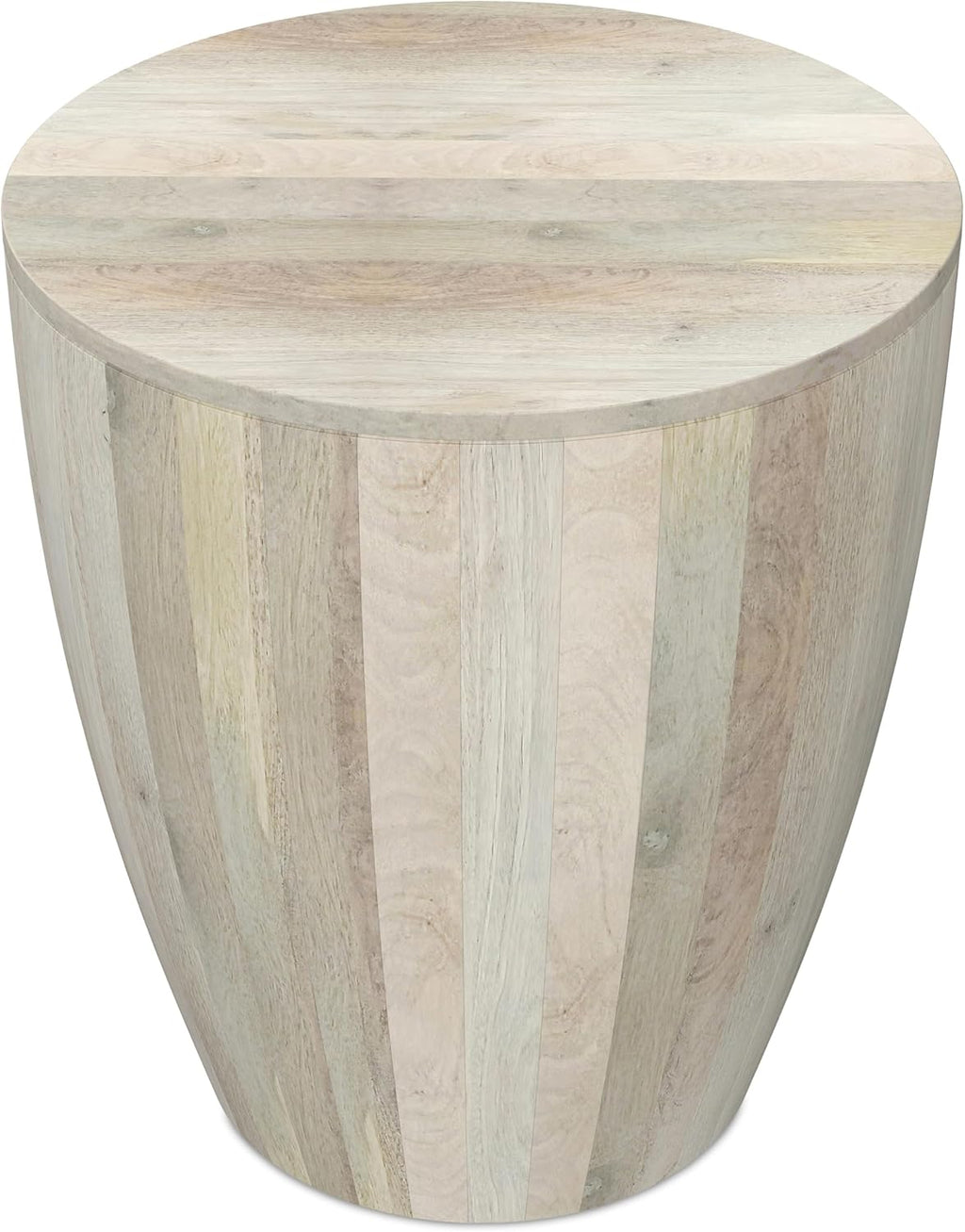 SIMPLIHOME Elmbrook End Table - 21 inch Wide Solid Mango Wood Round Drum Table with Vertical Panel Detailing in White Wash, Modern Nightstand or Plant Stand for Living Room or Bedroom, Assembled