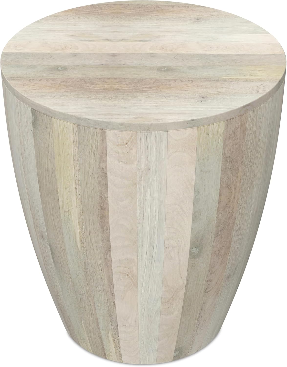 SIMPLIHOME Elmbrook End Table - 21 inch Wide Solid Mango Wood Round Drum Table with Vertical Panel Detailing in White Wash, Modern Nightstand or Plant Stand for Living Room or Bedroom, Assembled