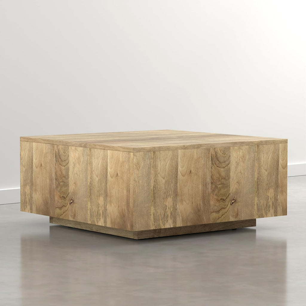 SIMPLIHOME Lockhart Square Coffee Table - 30 inch Wide Solid Mango Wood Living Room Table in Natural Blonde, Modern Cocktail Table for Family Room with Large Surface and Low Profile, Assembled