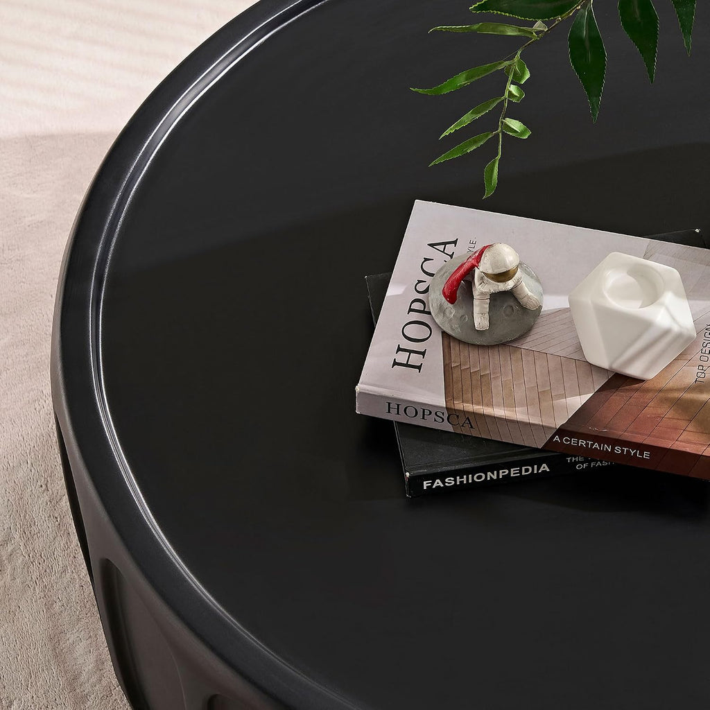 35.43'' Round Center Coffee Table for Living Room Fiberglass Table,Modern Design Coffee Table for Office,Apartment,No Need Assembly,Matte Black