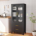 PAOFIN Kitchen Pantry Storage Cabinet with 2 Acrylic Doors, 2 Drawers,2 Adjustable Shelves, freestanding Cupboard Versatile Storage for Office, Laundry,Dining Room or Living Room (61' Black)