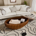 43.3' Oval Drum Coffee Table - Handcraft Solid Wood Edge Stripe Rustic Chic Fluted Tea Table with with Storage for Small Space Apartment (E 43.3in)