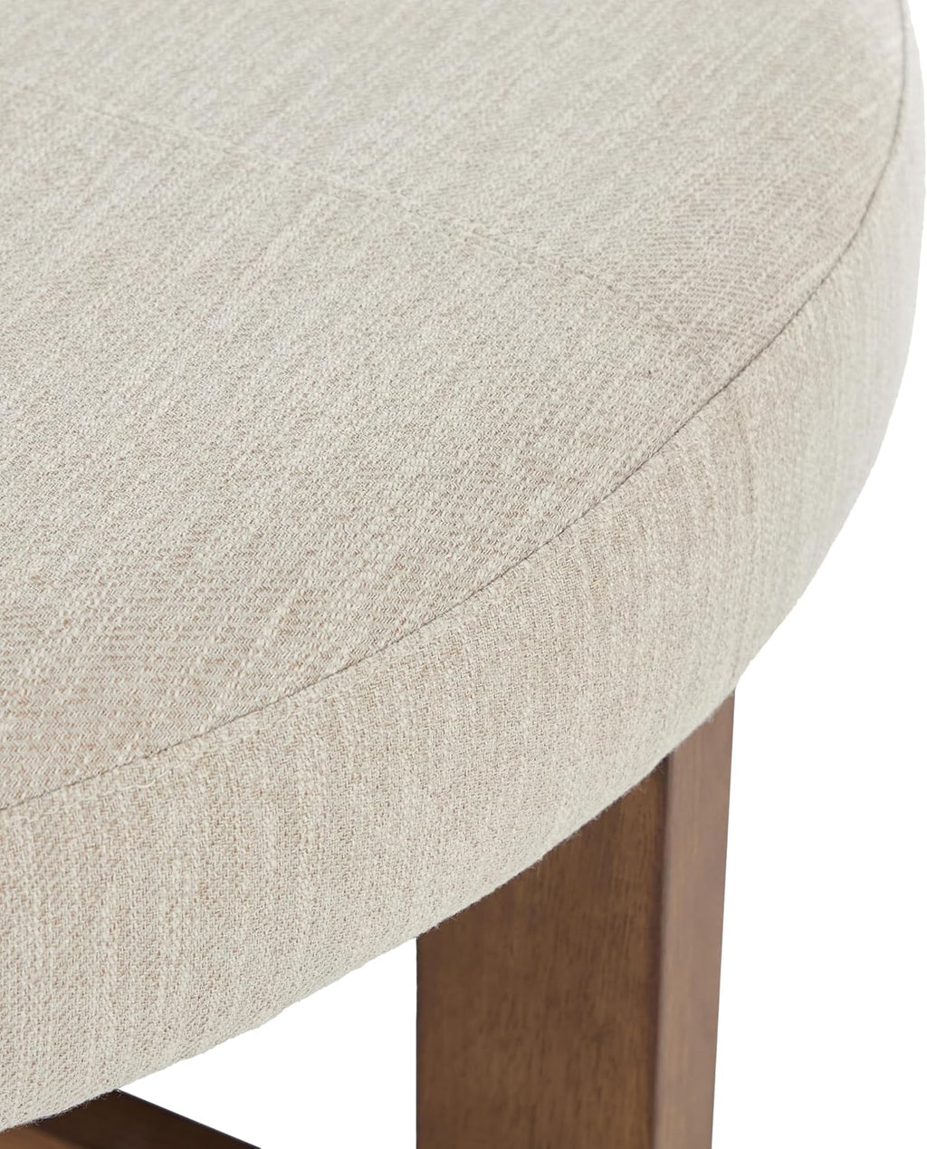 Christopher Knight Home Ladin Modern Round Ottoman Coffee Table, Fabric Upholstered Cocktail Ottoman for Living Room Sofa, Entryway Comfortable Footstool, Wooden Ottoman Foot Rest, Beige+Brown