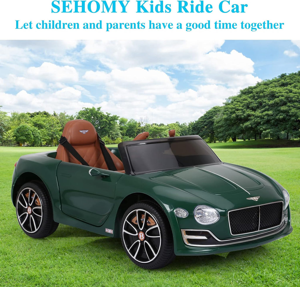 SEHOMY Kids Ride on car with Remote Control 12V, Bentley Style Electric Car Kids Battery Powered Motorized Vehicles with Seat, 2 Speed, LED Lights, MP3, Music, Horn, TF Card, USB Port, Green