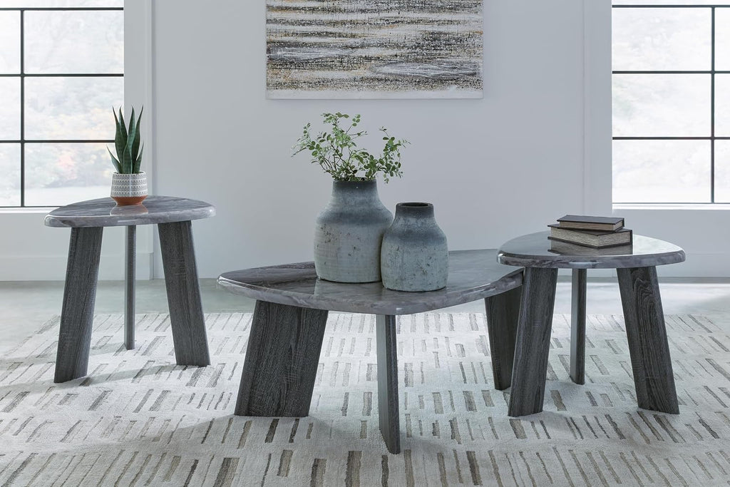 Signature Design by Ashley Bluebond Contemporary Table Set for Living Room, Set of 3, Gray