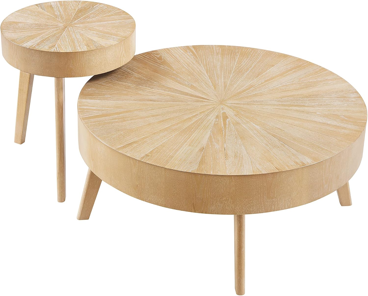 Nesting Round Oak Wood Coffee Table Set of 2 for Living Room - Wooden Circle Coffee Table ＆ End Table Side Tables for Apartment (Light Brown,31x31x14 in)