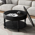 31.5'' Round Coffee Table with Storage Space, 2-Tier Modern Rustic Wood Circle Coffee Table for Living Room, Moveable Table Top & Easy Assembly, Black