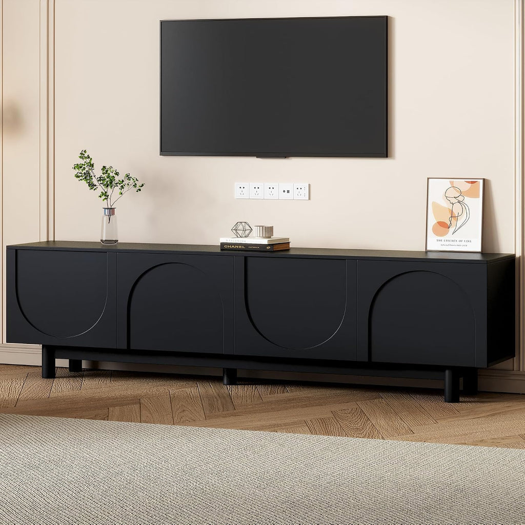 Ball & Cast Modern TV Stand with Arch Cabinets for TVs up to 78', Minimalist Entertainment Center w/Solid Wood Legs and Adjustable Shelves, Media Console for Living Room,Black