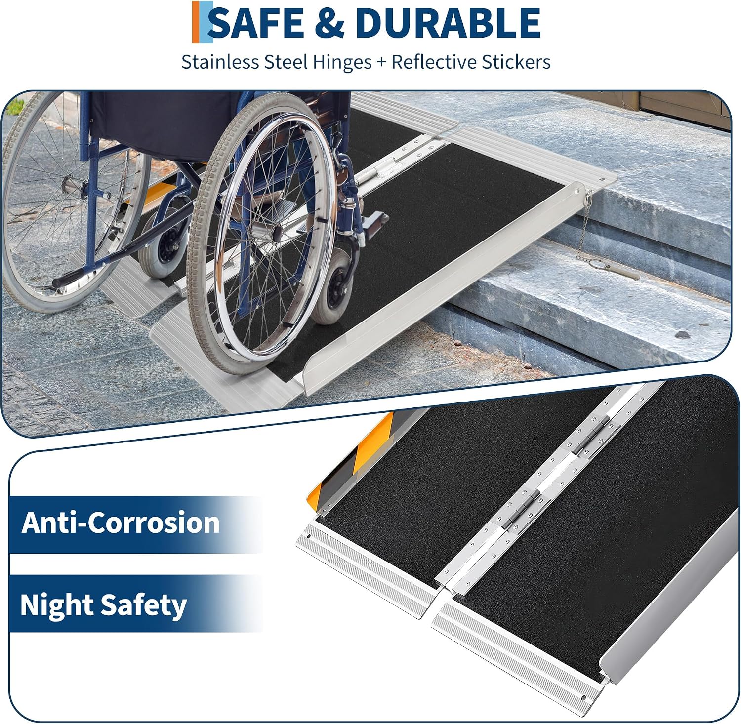 Aluminum Portable Wheelchair Ramp Folding Ramp w/Non-Slip Surface, Threshold for Home Steps, Scooter for Car, Doorways, Curbs & Stairs, 600 Lbs Capacity