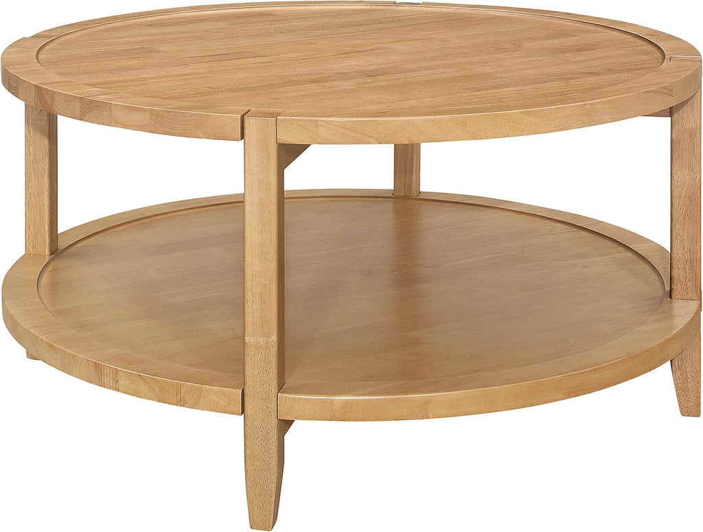 Coaster Home Furnishings - Camillo - Wood - Round Coffee Table with Lower Shelf, Tray-Like Top and Recessed Edges - Living Room - 35.5-Inch - Maple Brown - 709698