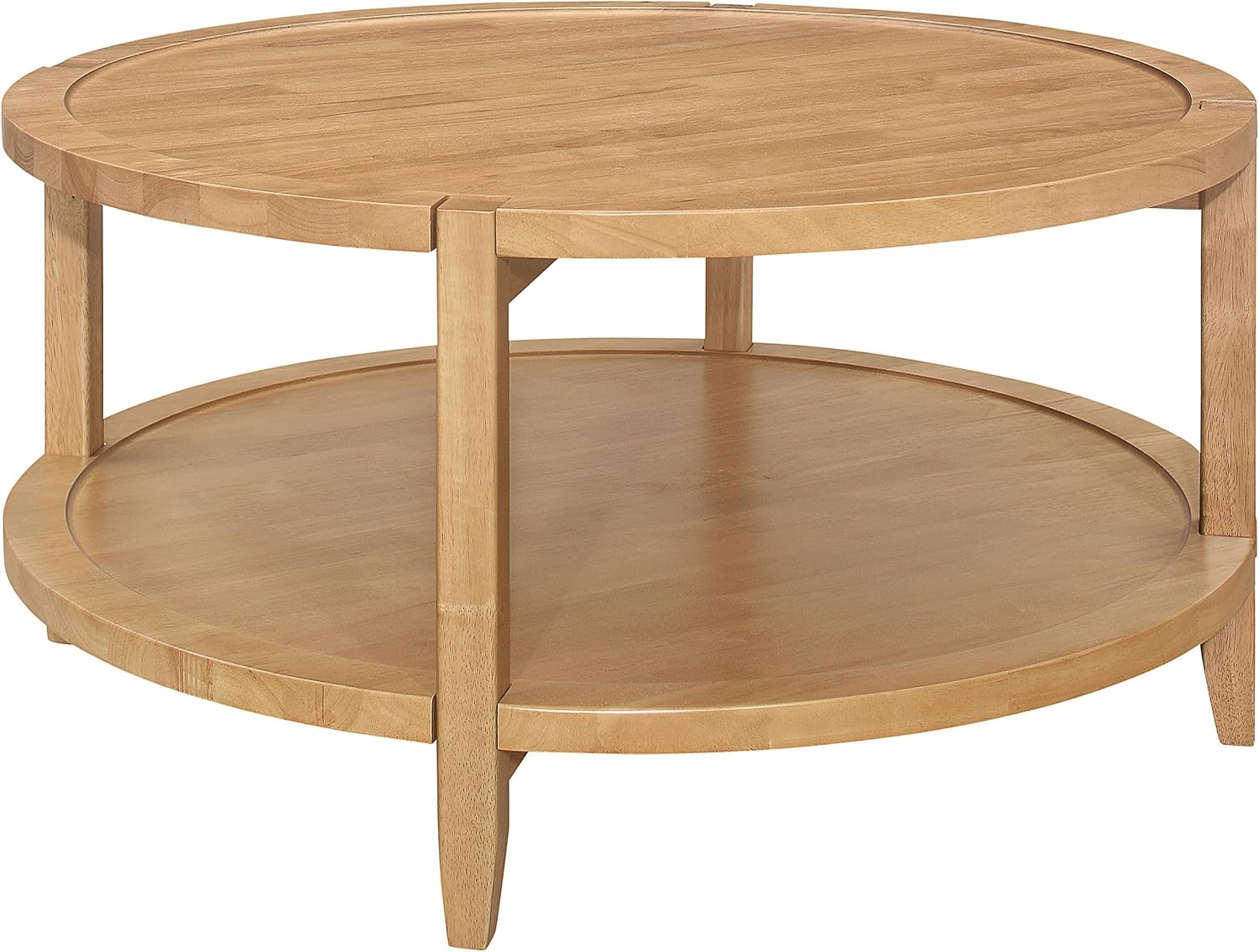 Coaster Home Furnishings - Camillo - Wood - Round Coffee Table with Lower Shelf, Tray-Like Top and Recessed Edges - Living Room - 35.5-Inch - Maple Brown - 709698