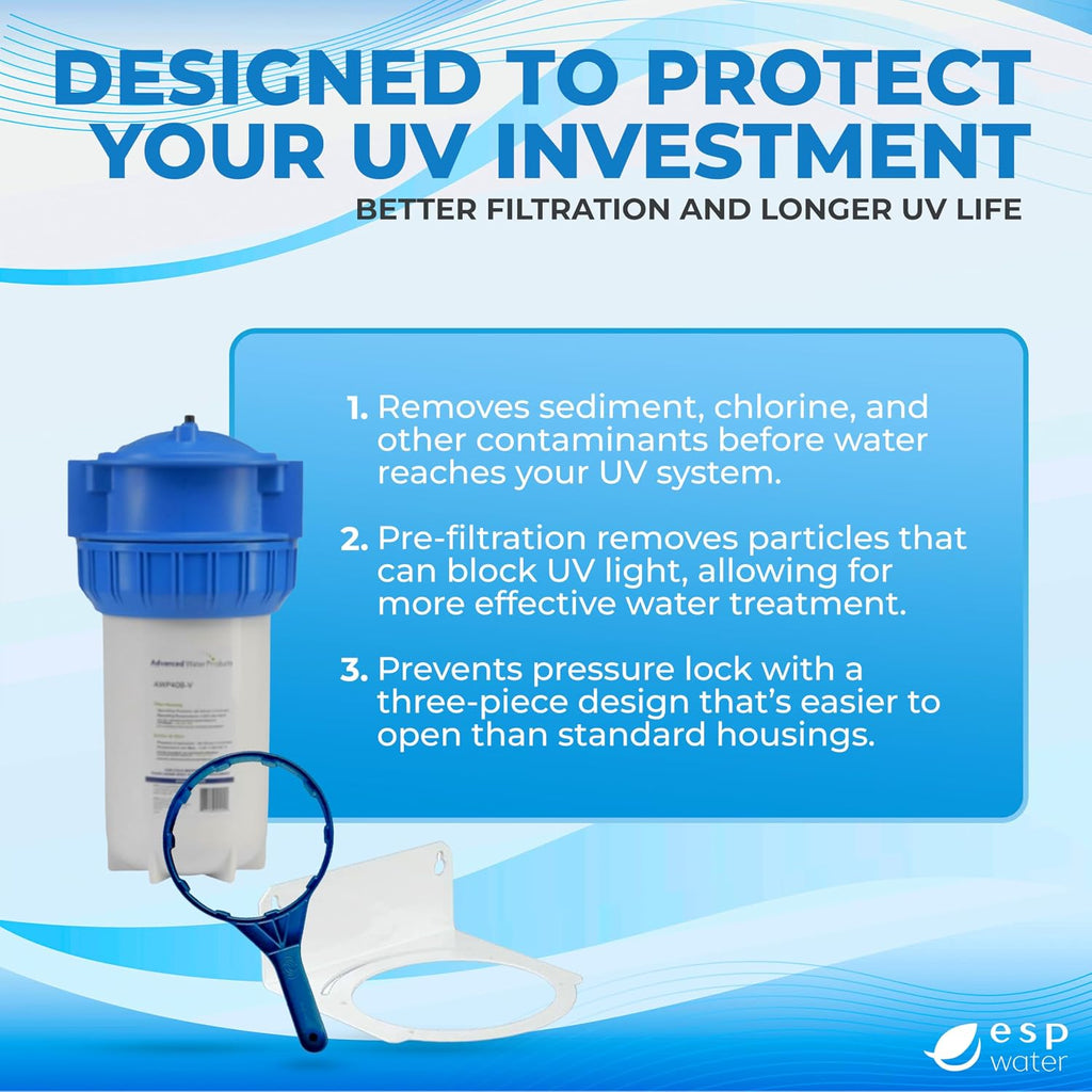 Viqua AWP40B-V Industrial Water Filter Housing Kit – Big Blue 10 x 4.5 Inch High-Flow Inline Canister with Bracket and Wrench for Whole House, Main Line, and Filtration Systems