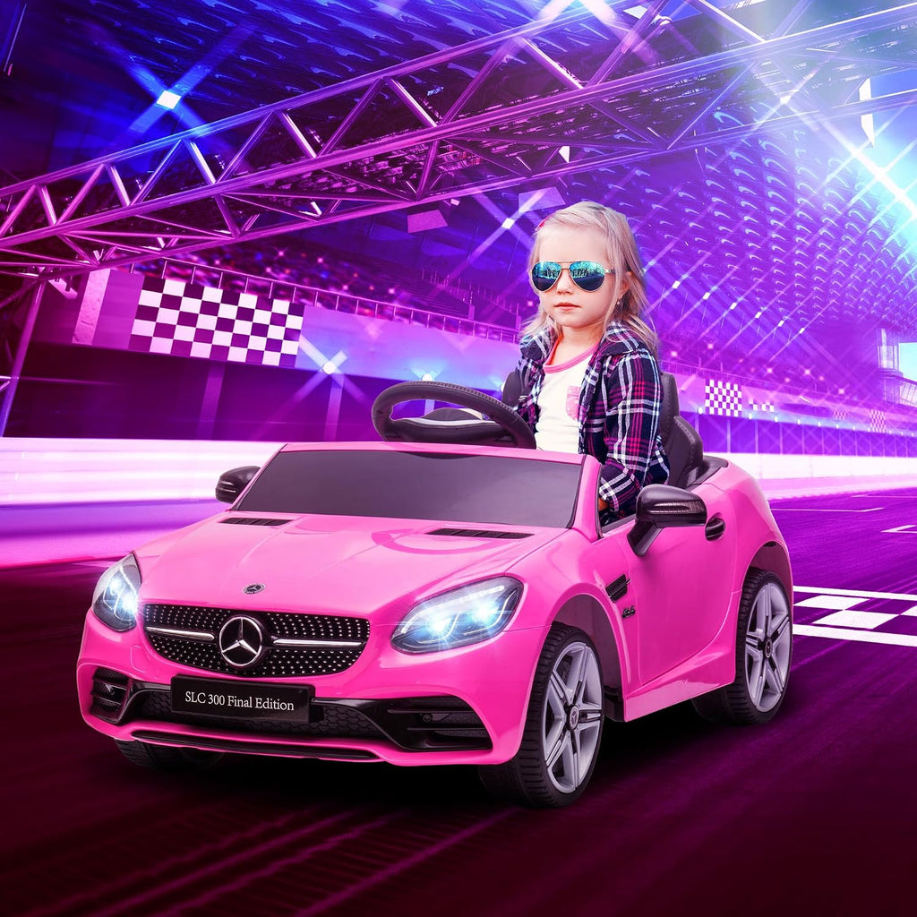Aosom Mercedes SLC 300 Licensed 12V Ride On Car for Kids with Remote Control, 2 Speeds, Battery Powered Kids Electric Car with Music, Lights, Suspension for 3-6 Years Old, Pink