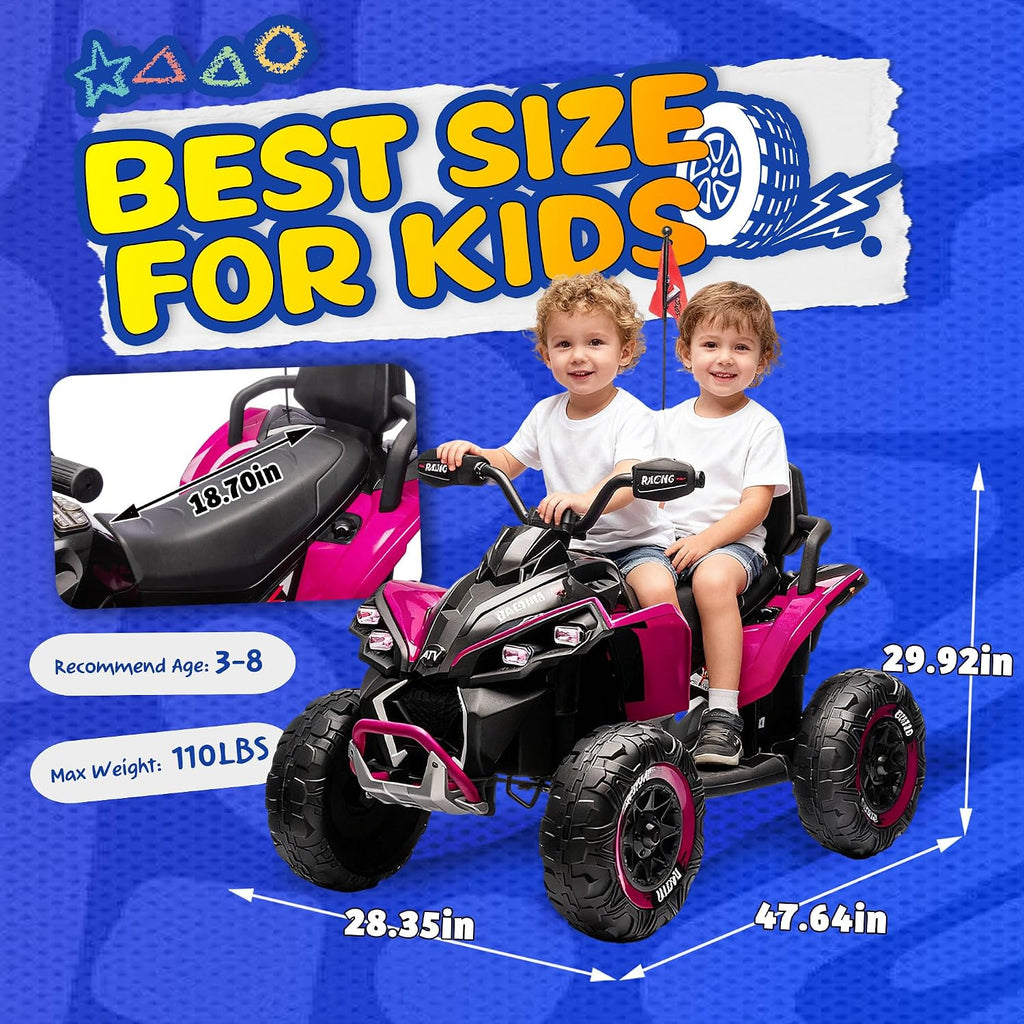 XL 2-Seater Kids Ride on ATV 24V Ride on Toys for Big Kids W/Parents Control, High Chassis, 4-Wheel Shock Absorber, Authentic Off-Road Kid's ATV Car with Music, Lights, Bluetooth, Pink