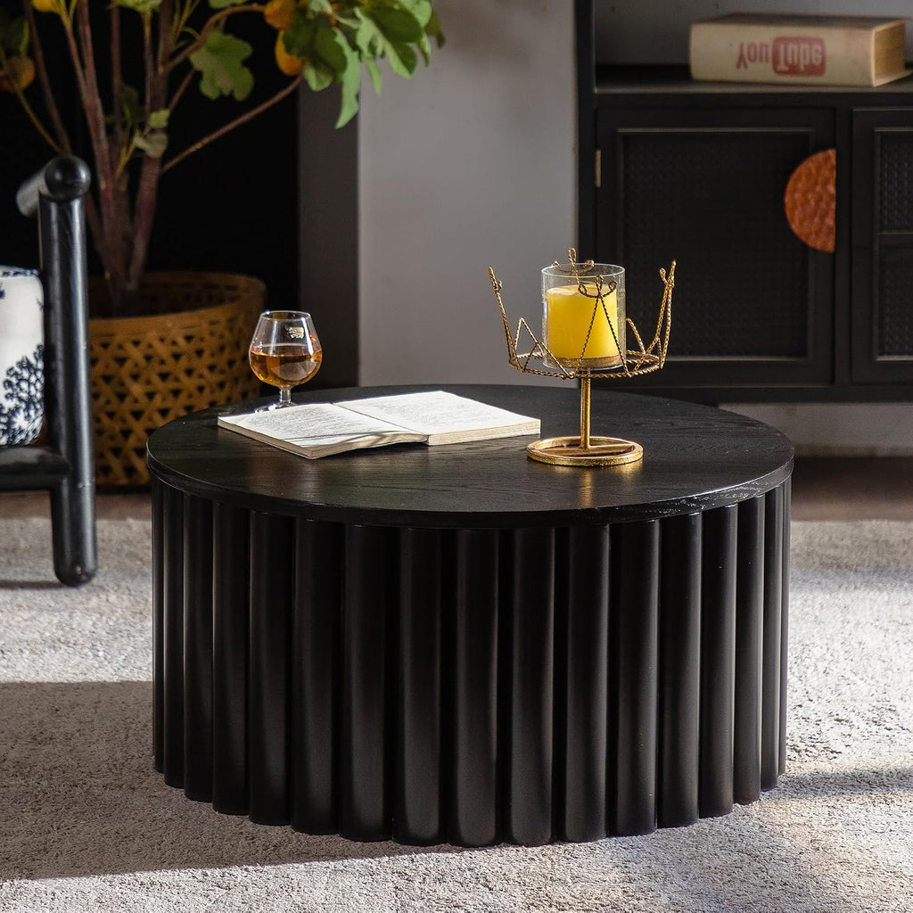 WILLIAMSPACE 27.56' Round Lift-Top Coffee Table with Hidden Storage & Sturdy Pedestal, Modern Wooden Center Accent End Tea Table, No Need Assemble, Black
