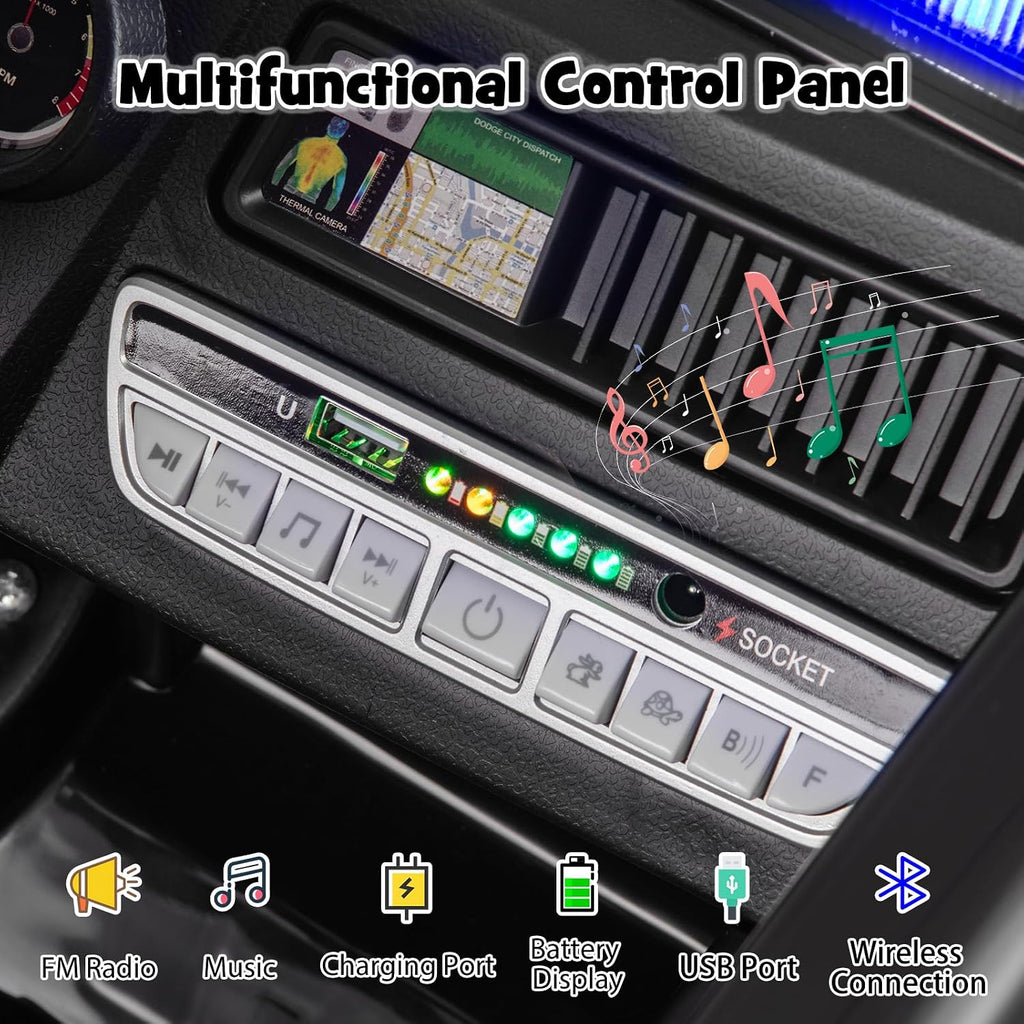 Costzon Ride on Police Car, 12V Battery Powered Electric Cop Cars for Kids w/3 Speeds, Megaphone, Music, FM Radio, Flashing Lights, Sirens, Ride on Toy w/Remote Control for Boys Girls 3+(Police Truck)