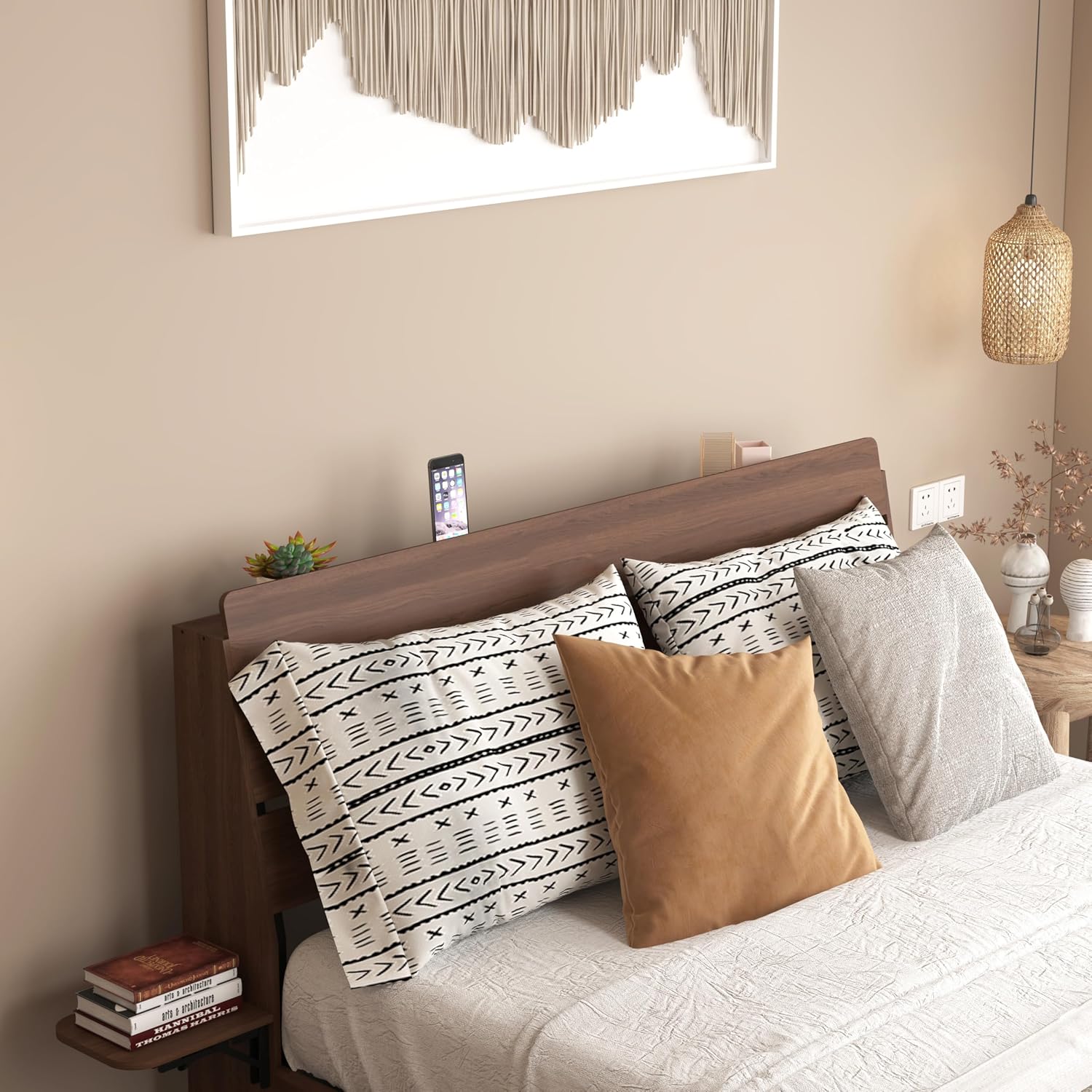 Floating Bed Frame Queen with LED Lights - Wooden Bed Frame with RGB Lighting & Charging Station for Modern Bedroom - Tech Enthusiasts Smart Home Furniture with Foldable Tabletops & App Contro