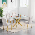 51' Modern Dining Table Set for 4, Rectangular Tempered Glass Dining Table and 4 Beige Velvet Dining Chairs, Luxury 5 Piece Kitchen Dining Room Tables Set with Gold Chrome Metal X-Base