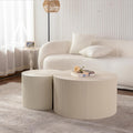 47.25 inch Nesting Coffee Table Set of 2, Modern Round Coffee Table End Table Set for Living Room, Wood Circle Drum Side Table Beige