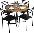 VECELO Round Dining Table Set for 4, Wood Tabletop & Heavy-Duty Steel Frame, 6-Piece Dinette with Chairs for Kitchen, Breakfast Nook, Antique Brown & Black