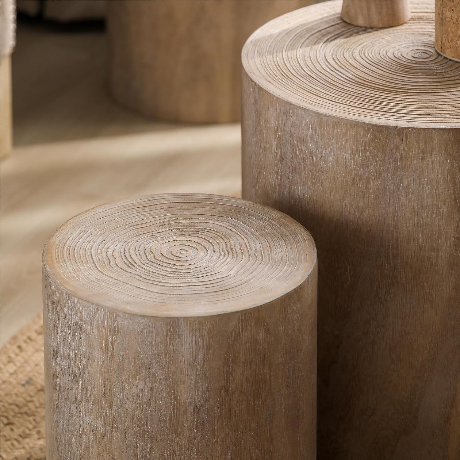 KEVINSPACE Living Room Coffee Table Set of 3, Includes ø18.3 Round Modern Coffee Table, ø15.2'' Drum End Table, ø12.2 Side Table, Round 3-Piece Occasional Table Set Circle Wood Coffee Table
