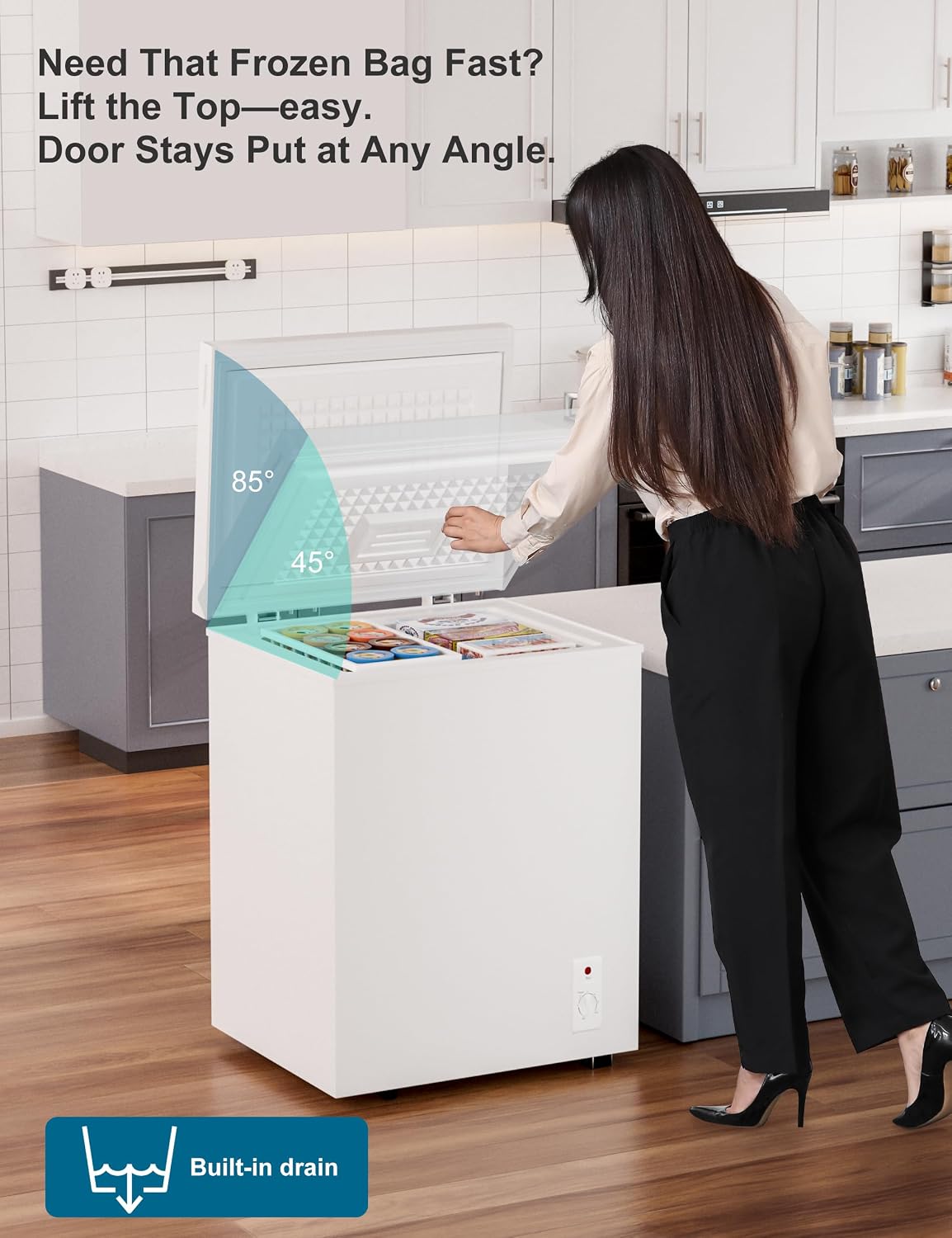 2.5 Cu.Ft Deep Freezer with Removable Basket - Small Quiet Chest Freezer w/6 Temp and Energy Efficient - Manual Defrost, Space Saving Design for Dorm, Office, Apartment, Bar, White