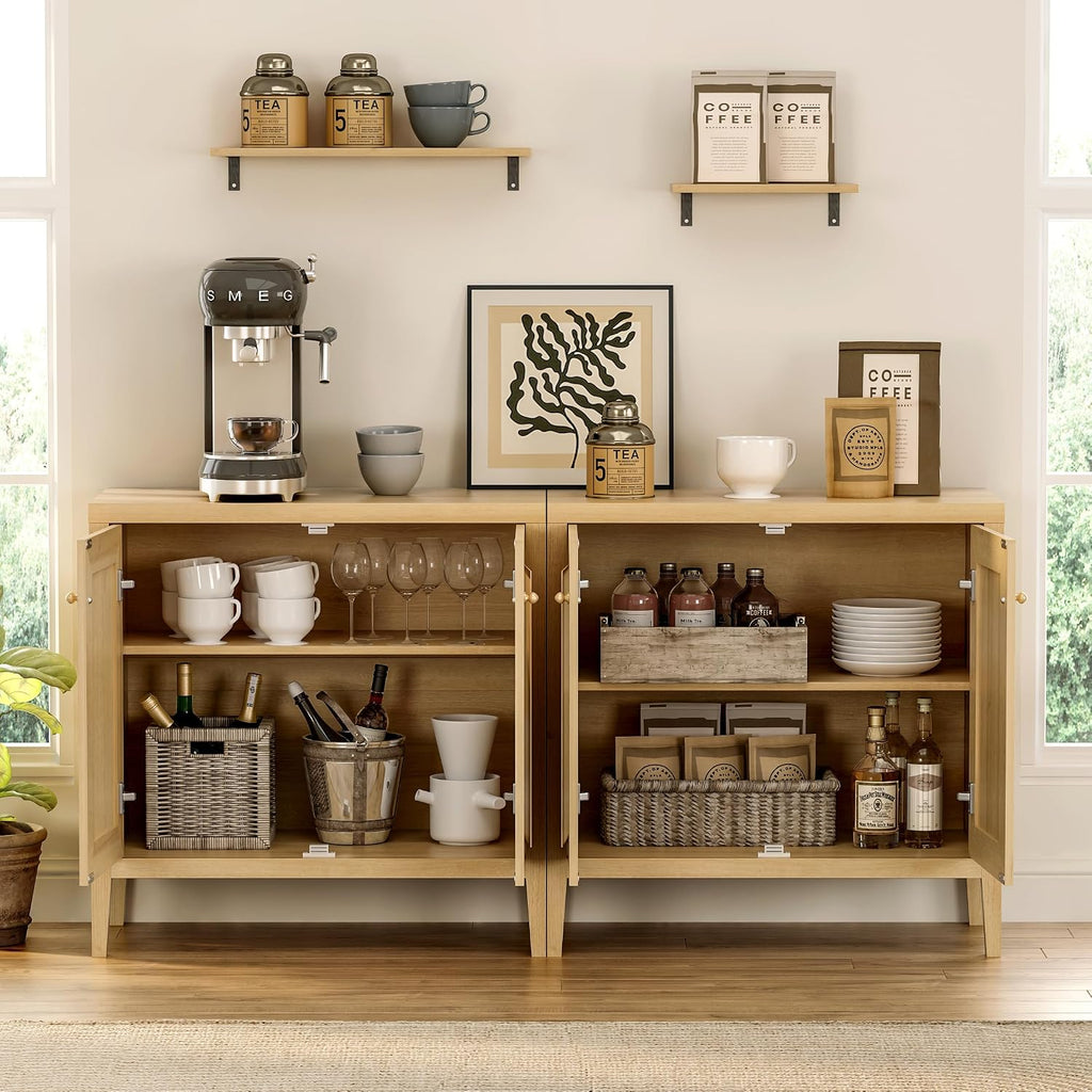 EYYTHUNG Sideboard Buffet Cabinet with Adjusable Shelves, Farmhouse Storage Cabinets, Credenza, Accent Cabinet, Kitchen Coffee Bar Console Table for Living Dining Room, Natural Oak