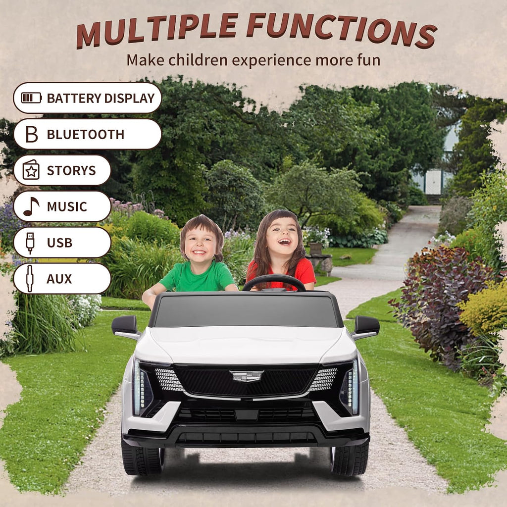 24V Ride On Car, Licensed Cadillac Battery Powered Electric Vehicle w/Remote Control, 2 Seater, 4-Wheel Shock Absorbers, Smooth Start, Music, LED Lights for Boys Girls
