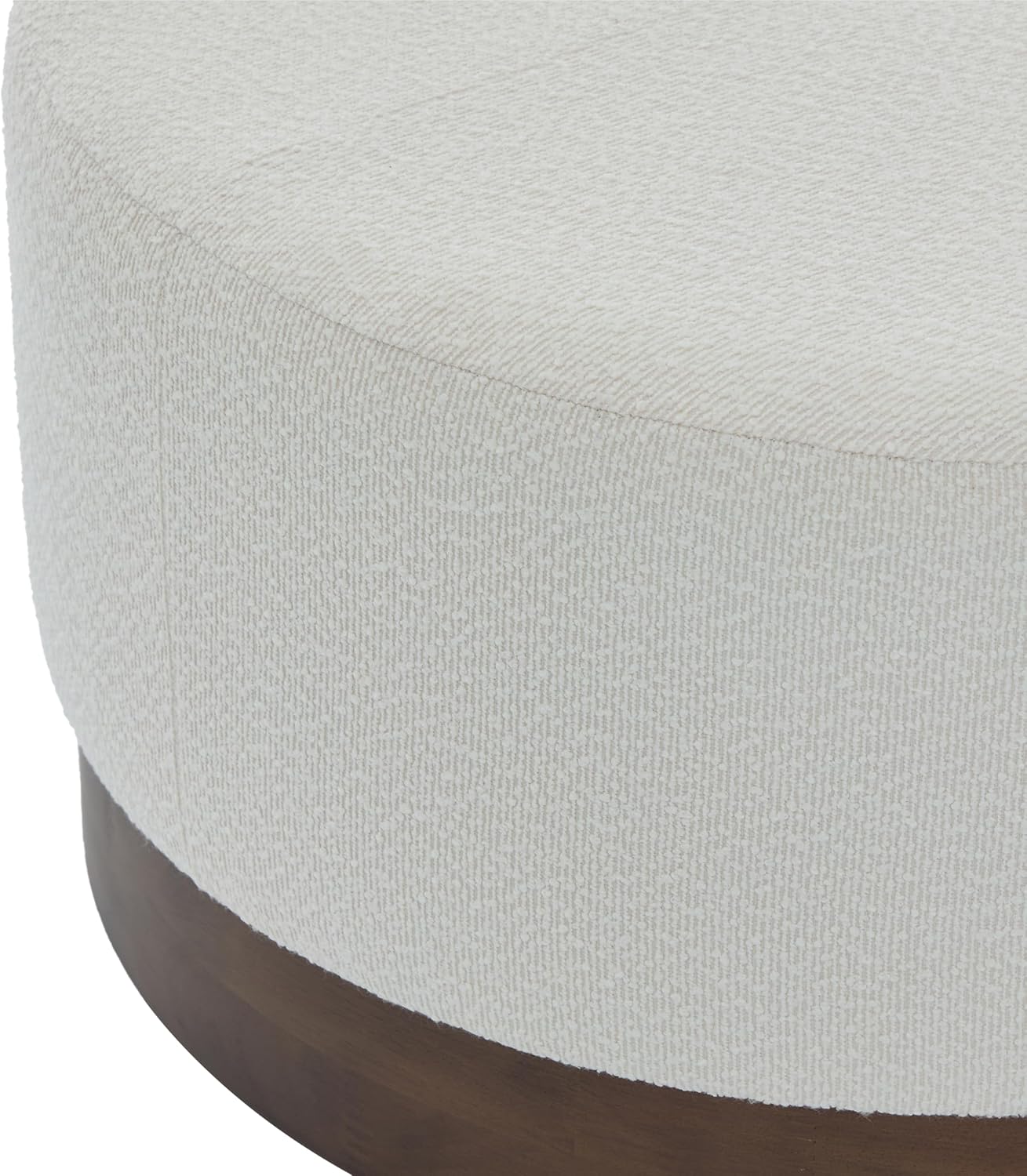 Christopher Knight Home Monroe Boucle Upholstery Round Ottoman, Living Room Sofa Ottoman with Wood Frame, Accent Small Foot Stool, Round Coffee Table, No Assembly Needed, Beige + Dark Walnut