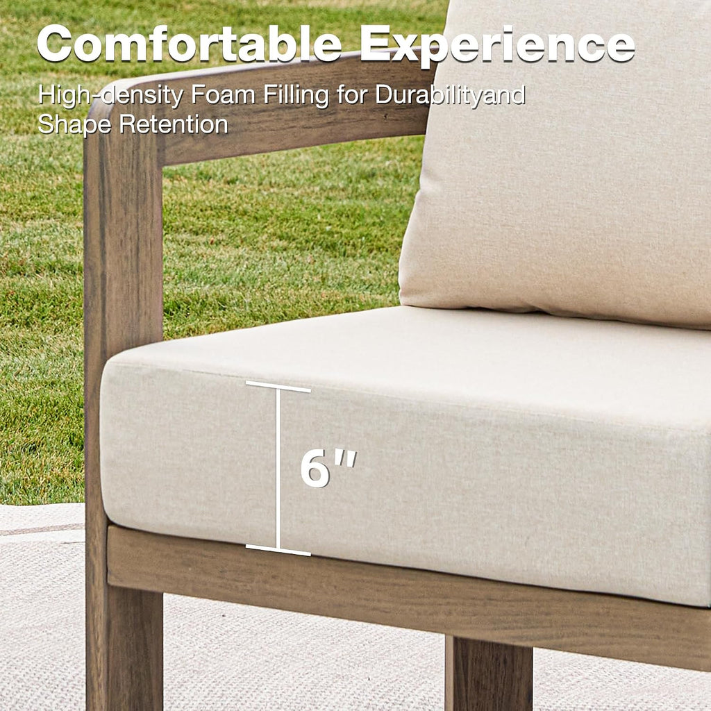 Outdoor Patio Furniture Set, 5 Pieces Modern Metal Patio Conversation Set with 6' Thick Cushions, Outdoor Lounge Sofa 350lbs for Backyard Porch Balcony, Beige