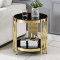 20' Round Glass End Table, 2-Tier Gold Side Table with Stainless Steel Legs and Black Tempered Glass, Modern Luxury End Table for Living Room Home Office