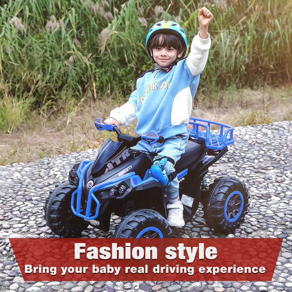 Soar Four Wheeler for Kids – Electric Toddler ATV 4 Wheeler for Ages 3–6, 12V Ride On Quad with LED Lights, Music, High/Low Speed, USB/TF, Treaded Tires, Blue