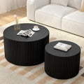 Round Nesting Coffee Table Modern Black Fluted Coffee Table Set of 2 for Living Room Circle Drum Coffee Tables Round Nesting Tables for Small Spaces (Black B 27in)