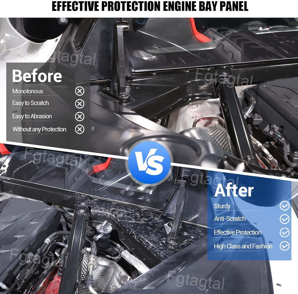 Real Carbon Fiber Engine Bay Panel Cover Compatible with Chevrolet Corvette C8 2020-2026, Front Hood Lift Supports Shock Struts Base Trim Cover Accessories 2Pcs (Forged Grain)