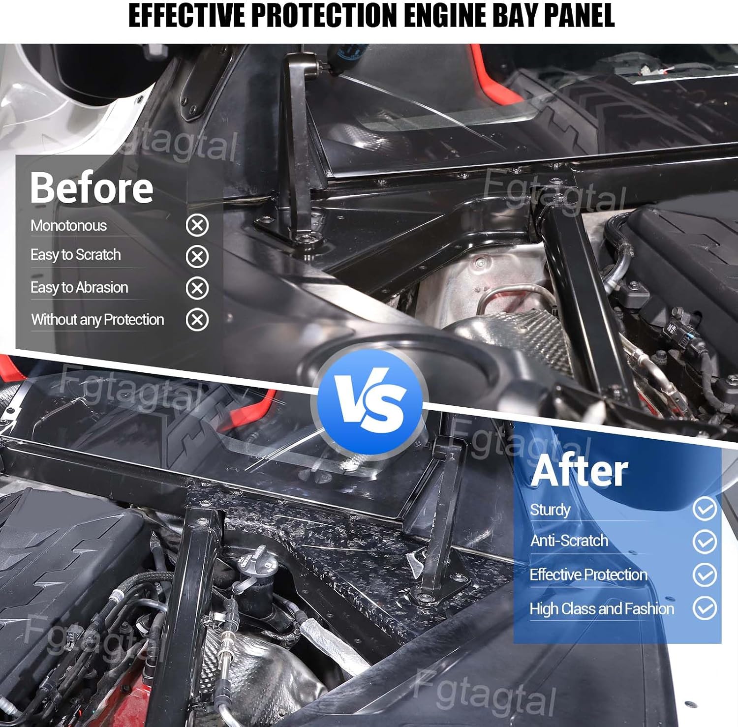 Real Carbon Fiber Engine Bay Panel Cover Compatible with Chevrolet Corvette C8 2020-2026, Front Hood Lift Supports Shock Struts Base Trim Cover Accessories 2Pcs (Forged Grain)