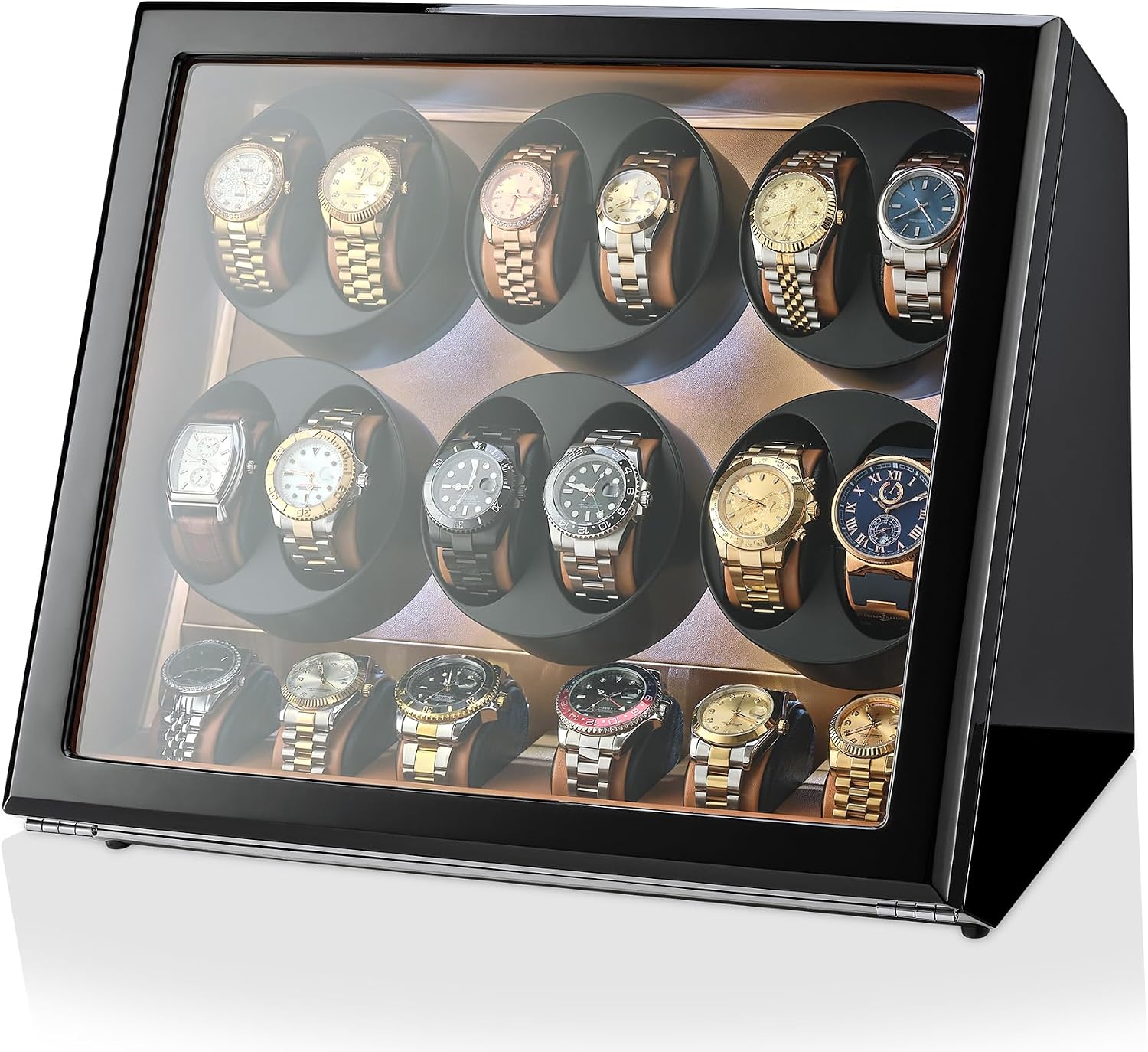 TIMECUBE 12 Watch Winder with 6 Storage Slots, LED Light and Automatic Motor-Stop