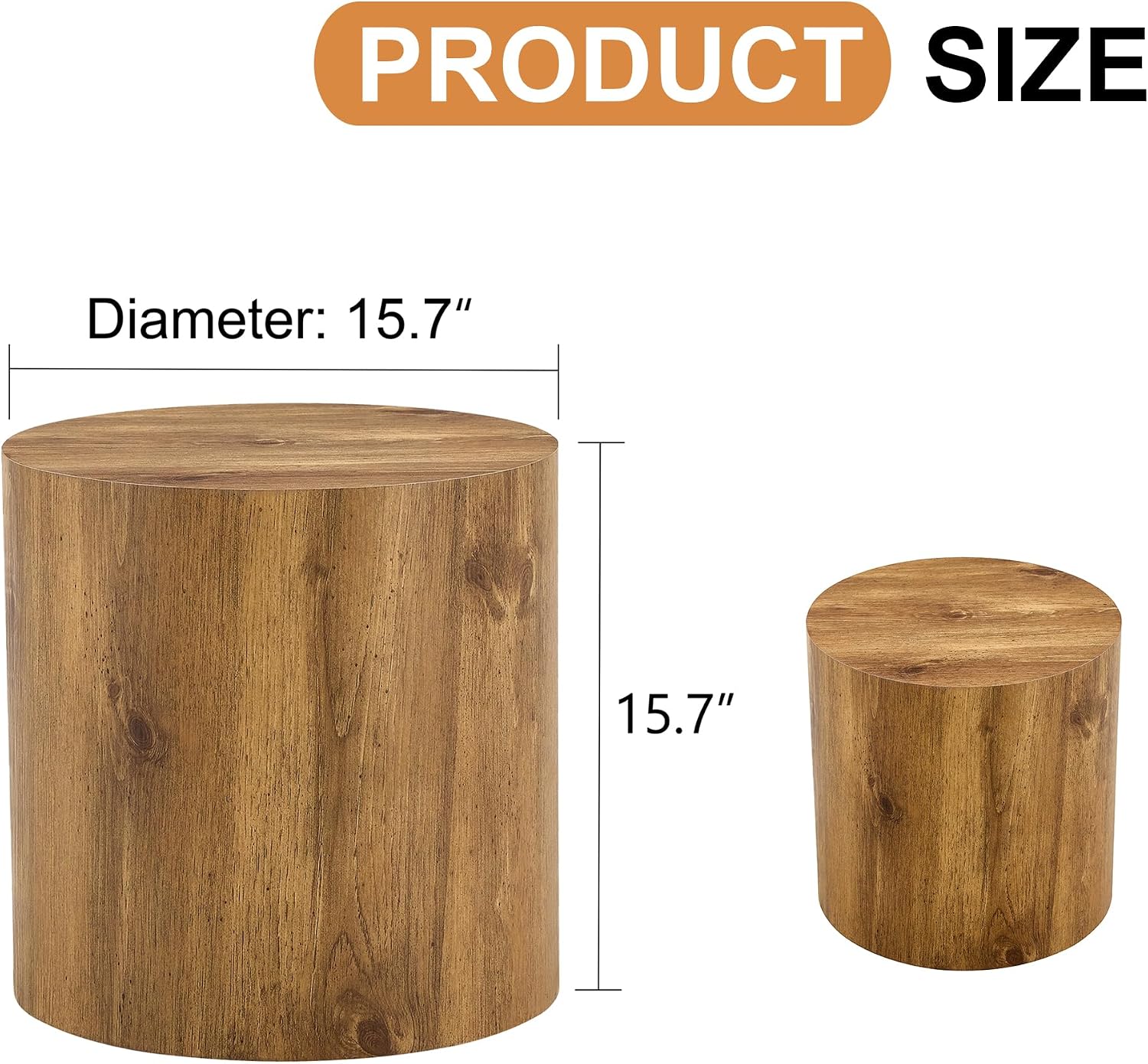 Rustic Brown Small Coffee Table Modern Drum-Shape Bedside Table Nightstand for Bedroom Living Room Round Wood Side End Table Beside Sofa Couch -Fully Assembled(15.7 x 15.7 x 15.7 H)