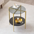 LumFurn Round Glass End Table, Mid-Century Modern Design Sofa Table for Living Room, D18 x H23 in, 2-Tier Structure, Grey Glass Top and Black Marble Shelf, Sleek Conical Legs with Gold Finish Frame